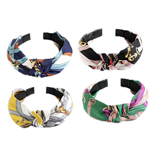 Haarreif 4 Stück Haarreifen Damen Breit Retro Stirnband Haarreifen Vintage mit Knoten Haarband Stoff Haarreif für Frauen Mädchen Lieferungen (4Belt) von MIQIQAO