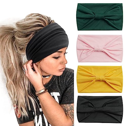 Kopftücher für Frauen, breite elastische weiche Boho-Stirnband Mode Bandanas Knoten Erwachsene Schals Yoga Sport Laufen Haarbänder, Head Wraps (P4WColorGreen) von MIQIQAO