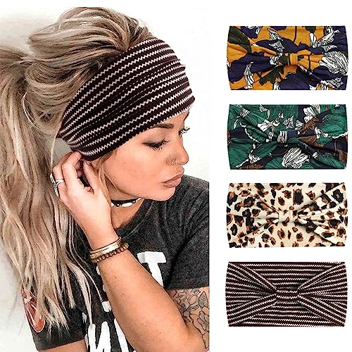Kopftücher für Frauen, breite elastische weiche Boho-Stirnband Mode Bandanas Knoten Erwachsene Schals Yoga Sport Laufen Haarbänder, Head Wraps (P4WLeafe) von MIQIQAO
