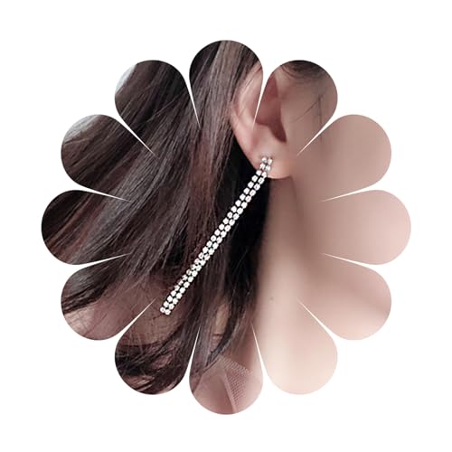 Kristall-Ohrhänger, Diamant-Ohrstecker, silberfarbene funkelnde Strass-Ohrringe, Diamant-Quasten-Ohrringe, glänzende CZ-Ohrringe, Schmuck für Frauen und Mädchen (ECrystalheartIDE) von MIQIQAO