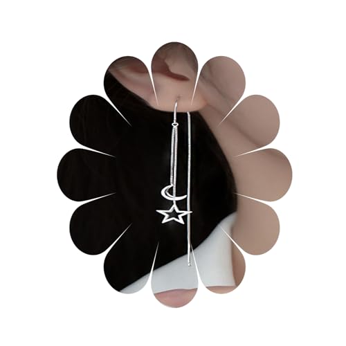 Lange Stern Mond baumeln Ohrringe Stern Mond Einfädler Ohrring Lange Quaste Kette baumeln Ohrringe Tropfen Ohrringe für Frauen Mädchen, Zirkonia von MIQIQAO