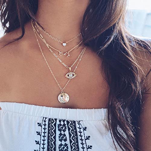Layered Choker Halsketten Gold Kette mit Kristall Anhänger Trendy Halsketten Schmuck Geschenke für Frauen und Mädchen Diamant Choker Evil Eye Anhänger von MIQIQAO