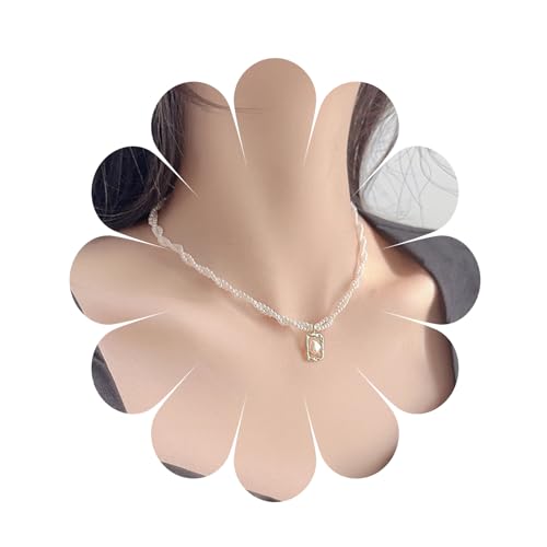 MIQIQAO Boho Double Layer Beaded Pearls Choker Halskette Perlen Anhänger Halskette Tiny Pearls Statement Halskette Braut Halskette Schmuck für Frauen und Mädchen von MIQIQAO