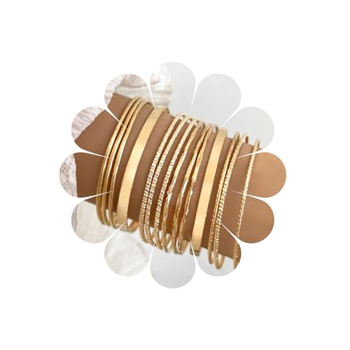 MIQIQAO Boho-indische Multi-Armreif-Sets. Boho-Mehrschicht-Armreif-Sets. Multi stapelbare strukturierte Armreifen. Vintage-strukturierter runder Armreif-Schmuck für Frauen und Mädchen (GoldenFDE) von MIQIQAO
