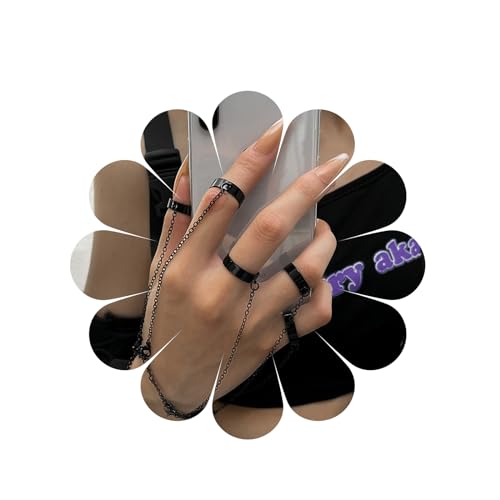 MIQIQAO Punk Black Finger Ring Armband Boho Slave Chain Armband Hand Harness Chain Schmuck für Frauen und Mädchen (BlackPunk5) von MIQIQAO