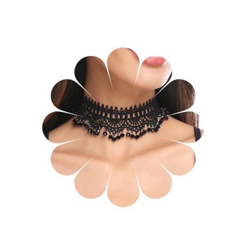 MIQIQAO Schwarze Spitze Choker Halskette Schwarzer Perlenanhänger Chock Gothic Tattoo Choker Hollow floral Halskette Kettenschmuck für Frauen und Mädchen (LaceMiPearlAde) von MIQIQAO