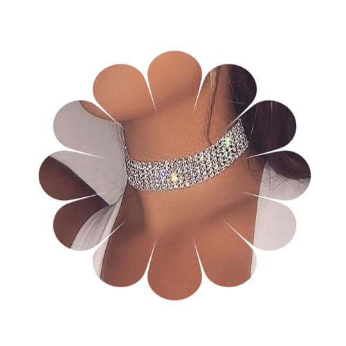 MIQIQAO Strass Choker Halskette Silber CZ Diamant Choker Kurze Halskette Punk Tennis Kette Glanz Braut Kette Halskette Kettenschmuck für Frauen und Mädchen Geschenke (DiamondChoker3A) von MIQIQAO