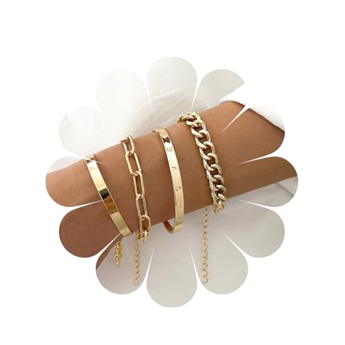 MIQIQAO Vergoldetes Armband Set Strass Boho Layered Armband Set Goldkette Armbandsets für Frauen und Mädchen (GP4) von MIQIQAO