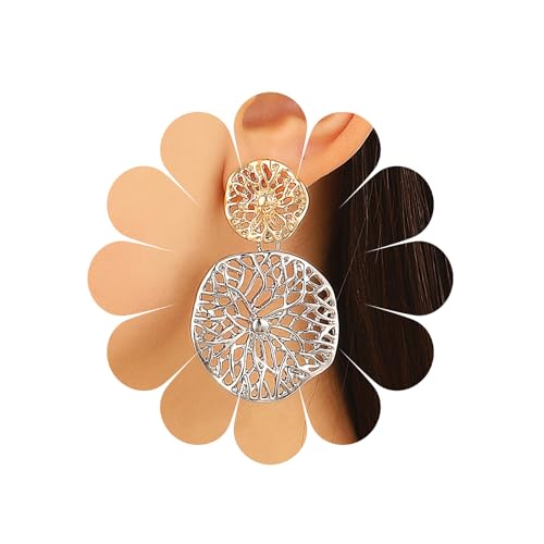 Metall Hohl Floral Stud Dangle Ohrringe Gold Silber Filigrane Blume Stud Drop Ohrringe Mode Statement Ohrringe Schmuck Für Frauen Und Mädchen von MIQIQAO