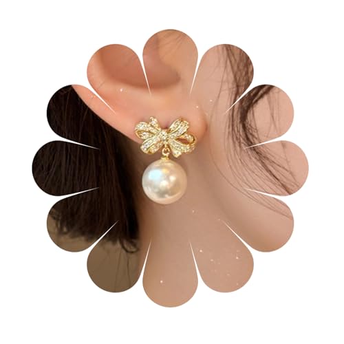 Perle Studs Ohrring Gold Bow Perle Studs Ohrring Floral Dangle Ohrringe Vintage Skulptural Hochzeit Schmuck für Frauen und Mädchen von MIQIQAO