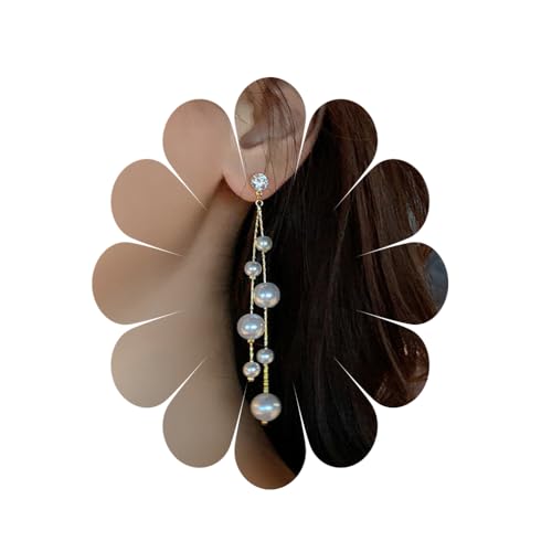 Perlen Ohrstecker lange Perlenohrringe Gold Quaste Vintage Perlenkette Ohrringe Perle Hochzeit Ohrringe für Mädchen Frauen Schmuck Geschenke (EarringPearl7A) von MIQIQAO