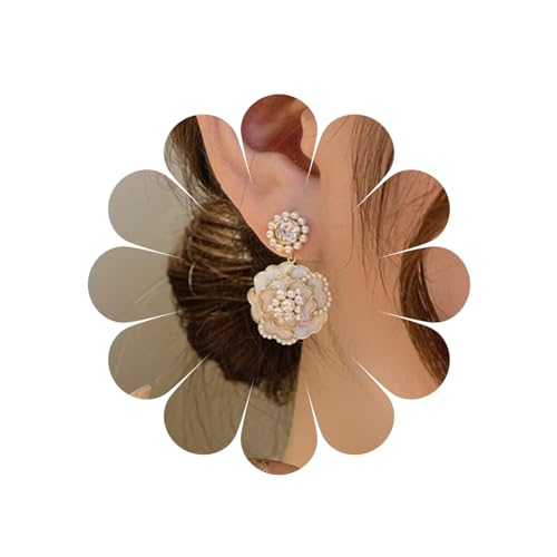 Punk Metall Blume Ohrstecker Gold texturierte Blume Ohrringe Vintage Blume Ohrringe Mode Shell Blume Ohrstecker Schmuck für Frauen und Mädchen (White) von MIQIQAO
