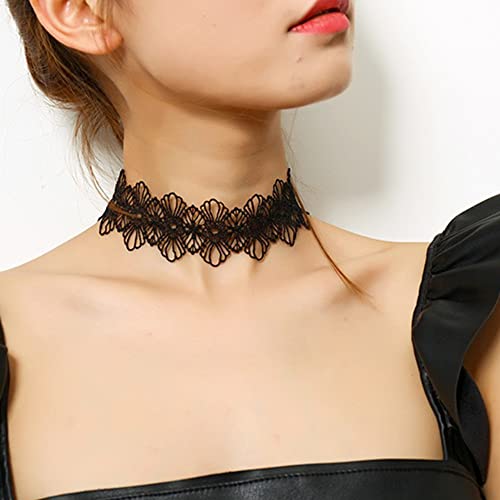Schwarze Stretch-Spitze Choker Schwarz klassisch einfache Halskette für Frauen und Mädchen von MIQIQAO