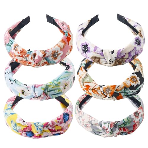 Stirnbänder für Frauen Alice Bands Mixed Printed Fabric Hair Band Erwachsene Frauen Haarbänder Mode Stirnbänder Knoten Haar Zubehör (6bigflower) von MIQIQAO