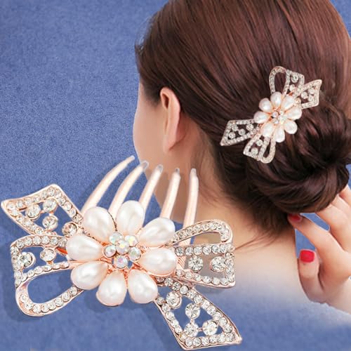 Strass Französisch Seite Kämme Kristall Twist Comb starken Halt Haarspangen dekorative Kamm Haarspangen Braut Hochzeit Haarschmuck für Mädchen Frauen (PearlFlower) von MIQIQAO