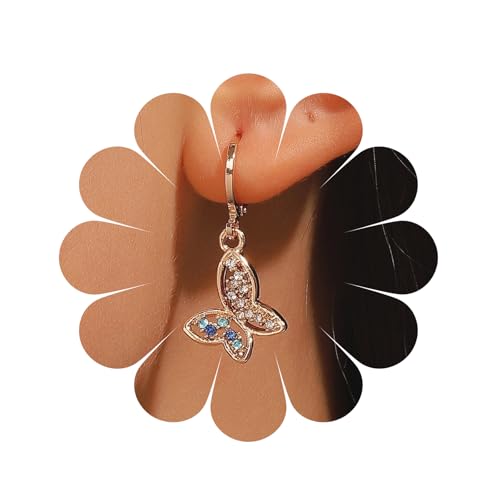 Strass Hollow Schmetterling baumeln Ohrringe Gold Schmetterling Tropfen Ohrringe Mode Kristall Quaste Ohrringe Erklärung Ohrringe Schmuck für Frauen und Mädchen von MIQIQAO