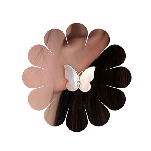 Tiny Diamond Butterfly Stud Earrings Einzigartige Strass Schmetterling Ohrstecker Vintage Braut Ohrringe Hochzeit Ohrringe Schmuck für Frauen und Mädchen (WhiteShell) von MIQIQAO