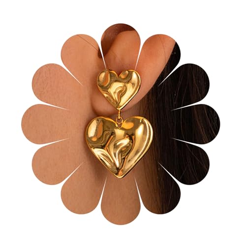 Vergoldete Herz Dangle Ohrringe Liebe Herz Stud Dangle Ohrringe Gold Interlocking Herz Ohrringe Nette Dinge Ohrringe Schmuck für Frauen und Mädchen (GoldDangleDE) von MIQIQAO