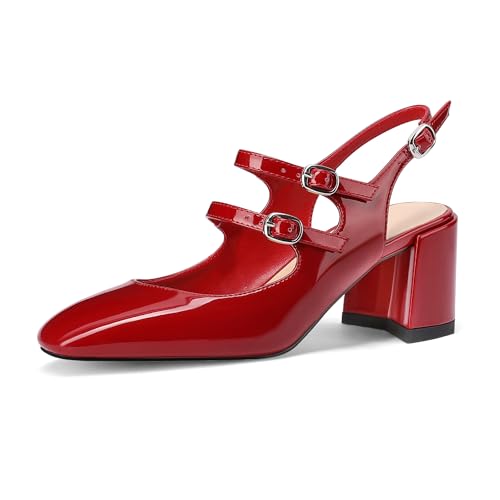 MIRAAZZURRA Damen Mary Janes Pumps mit rundem Zehenbereich Riemen und blockiertem Absatz mit verstellbarer Schnalle Rot EU 37 von MIRAAZZURRA