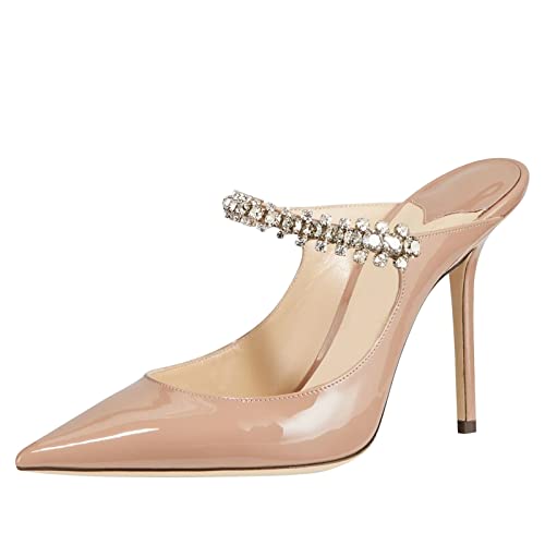 MIRAAZZURRA Damen Pantoletten mit Absatz, Strass, Riemchen, spitzer Zehenbereich, Pantoletten, Stiletto, High Heels, Slipper, Brautsandalen für Frauen, Beige (Hautfarben, 10 cm.), 37 EU von MIRAAZZURRA