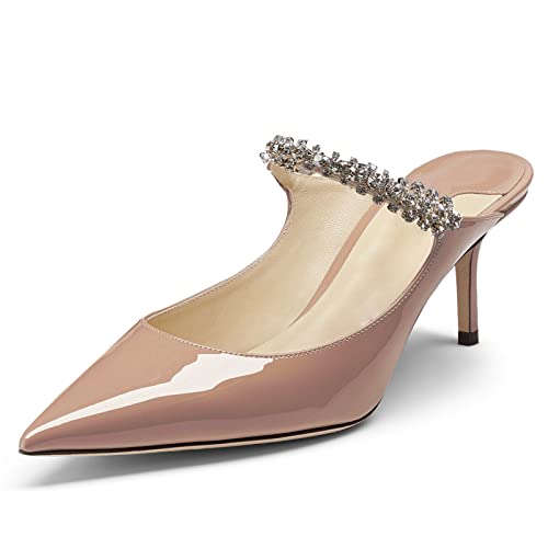 MIRAAZZURRA Damen Pantoletten mit Absatz, Strass, Riemchen, spitzer Zehenbereich, Pantoletten, Stiletto, High Heels, Slipper, Brautsandalen für Frauen, Beige (Hautfarben: 6,5 cm), 37 EU von MIRAAZZURRA