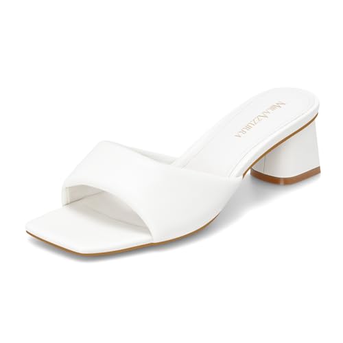 MIRAAZZURRA Damen-Pantoletten mit Absatz, quadratisch, offener Zehenbereich, klobiger Blockabsatz, Slip-on-Absatz, Freizeitkleid, Schlupfschuhe, Gr, Weiss/opulenter Garten, 38.5 EU von MIRAAZZURRA