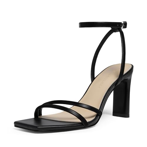 MIRAAZZURRA Damen Sandalen Klobig High Heel Quadratische Offene Zehe Slingback Heel Sandalen with Ankle Strap für Kleider Party Schuhe Schwarz 39 von MIRAAZZURRA