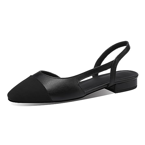 MIRAAZZURRA Damen Slingback Flach Pumps geschlossene runde Zehe Sandalens zweifarbige lässige Büroschuhe Schwarz EU37 von MIRAAZZURRA