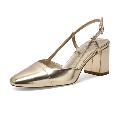 MIRAAZZURRA Damen Slingback Pumps geschlossene runde Zehe Blockabsatz zweifarbige lässige klobige Absätze Büroschuhe Gold EU40 von MIRAAZZURRA