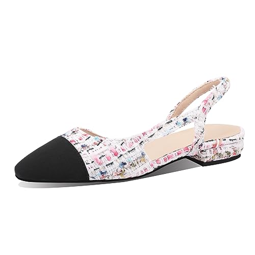 MIRAAZZURRA Damen Slingback Flach Pumps geschlossene runde Zehe Sandalens zweifarbige lässige Büroschuhe Mehrfarbiger Tweed EU36 von MIRAAZZURRA