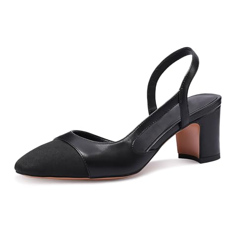 MIRAAZZURRA Damen Slingback Pumps geschlossene runde Zehe Blockabsatz zweifarbige lässige klobige Absätze Büroschuhe Schwarz EU38 von MIRAAZZURRA