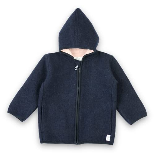 MIRARI Kids Kinder Wollwalk Jacke | 100% Walkwolle | Walkjacke mit Futter in Kapuze | mit Reißverschluss (Blau/Rosa, 3Y) von MIRARI Kids