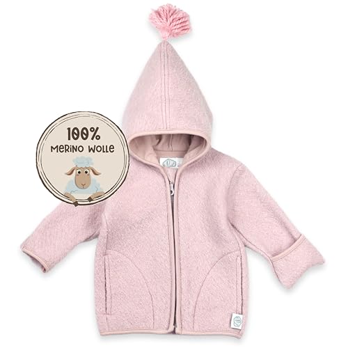 MIRARI Kids Kinder Wollwalk Jacke | 100% Walkwolle | Walkjacke mit Futter in Kapuze | mit Reißverschluss und Umklappbündchen (Rose, 12M) von MIRARI Kids