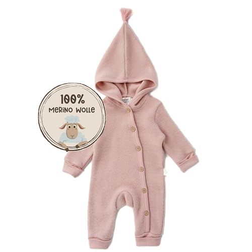 MIRARI Kids Wolloverall Baby Wollfleece Anzug | 100% Fleecewolle | Herbst Winter Erstausstattung | mit Knöpfen und Kapuze von MIRARI Kids