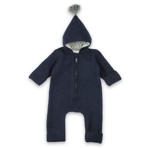 MIRARI Walkoverall Baby Wollwalk Anzug | 100% Walkwolle | Herbst Winter Erstausstattung | mit Reißverschluss und Kapuze (18 Monate, Blau/Grau) von MIRARI Kids