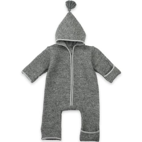 MIRARI Kids Walkoverall Baby Wollwalk Anzug | 100% Walkwolle | Herbst Winter Erstausstattung | mit Reißverschluss und Kapuze (Grau, 9 Monate) von MIRARI Kids