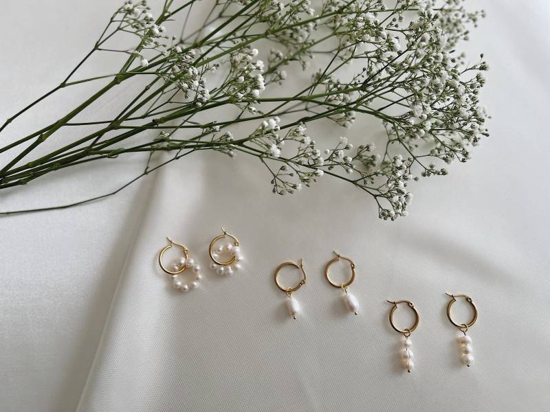 Perlencreolen | Perlenohrring Aus Edelstahl Ohrring Mit Süßwasserperlen Gold O. Silber von MIRAYASUjewellery