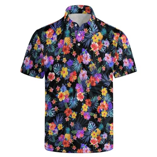 Herren-Golf-Polo-Shirt, florales T-Shirt für Herren, kurzärmelig, Hawaii-T-Shirt, lässiger Druck, buntes T-Shirt, Stil:, 3XL von MIREBD