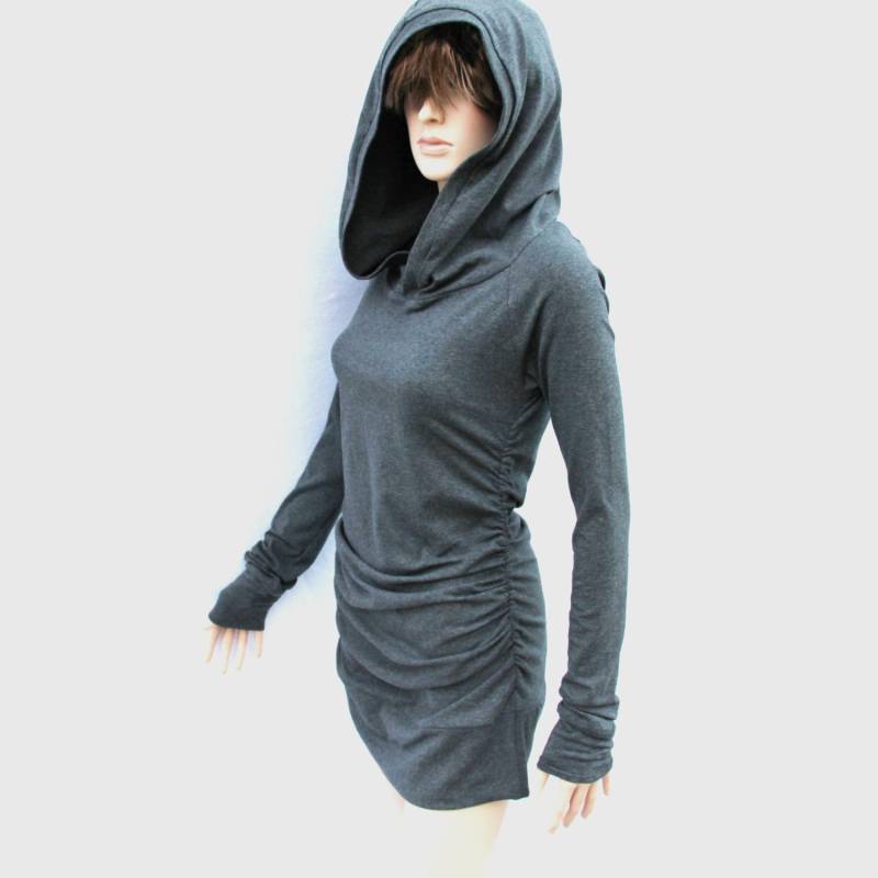 stretch Cotton Hoodie Mini Kleid Langarm Tunika von MIRIMIRIFASHION