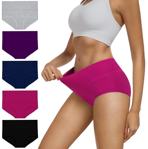 Damen High Waist Baumwoll Unterhose für Ladies - Weiche, Vollständige Bedeckung Slip Multipack 5er Pack von MIRITY
