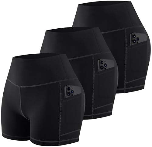 MIRITY 3er Pack Damen High Waist Biker Shorts mit Taschen – Atmungsaktive Kurze Sport Leggings Yoga von MIRITY