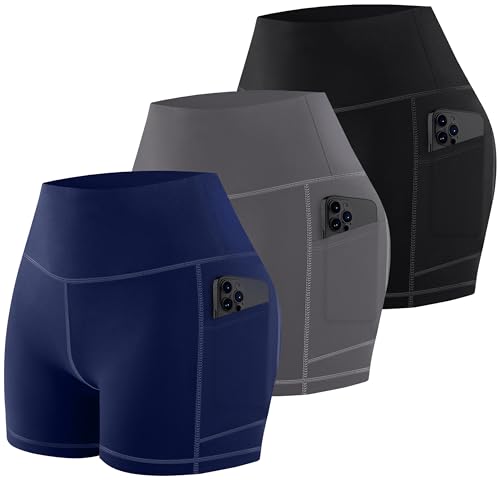 MIRITY 3er Pack Damen High Waist Biker Shorts mit Taschen – Atmungsaktive Kurze Sport Leggings Yoga von MIRITY