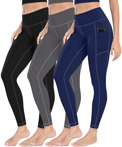 MIRITY 3er Pack Damen Leggings Sporthose Yoga Gym mit Taschen High Waist Tights von MIRITY
