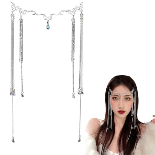 MIRKUZI 1 Stück Damen Quaste Kristall Kopfschmuck, Metall Kopfkette Göttin Kopfschmuck, Elfenprinzessin Meerjungfrau Prinzessin Kopfschmuck, Braut Kopfkette, Hochzeit Kristall Kopfschmuck von MIRKUZI