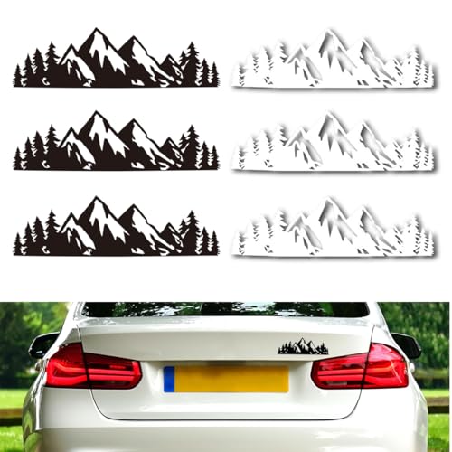 MIRKUZI Automobile Aufkleber 6-teiliges Autoaufkleber-Set mit Bergaufklebern, Bäumen, Wäldern und Hügeln, Grafikaufkleber für Auto, Wohnmobil, Anhänger (weiß und schwarz) von MIRKUZI