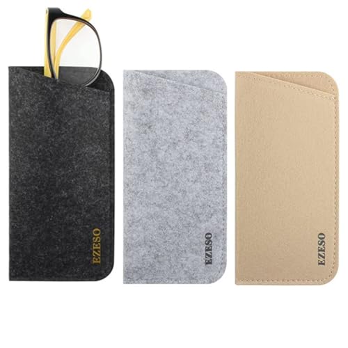 MIRKUZI Brillenetuis für Herren 3er Set Filz Brillen Sonnenbrillen Aufbewahrungstasche Tragetasche Soft Pocket Brillenetui Steckbare Brillen Sonnenbrillentasche Tragbare Lesebrillentasche von MIRKUZI