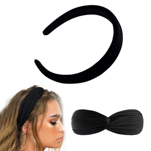 MIRKUZI Damen Haarband Set Einfarbig Weiches Satin-Haarband Haarreif Breit Twist Knoten Stirnband Haarschmuck für Damen Mädchen (Schwarz) von MIRKUZI