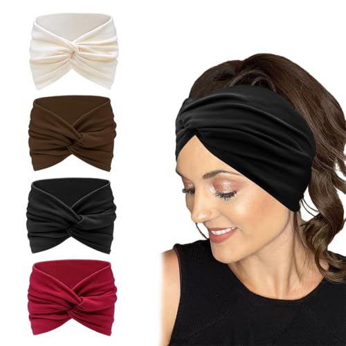 MIRKUZI Haarbänder für Damen 4er-Pack Damen-Stirnbänder, elastische Stirnbänder, breite Twist-Stirnbänder, Retro-weiche Stirnbänder, Sport-Yoga-Stirnbänder, Haarschmuck für Mädchen und Frauen MIRKUZI Haarbänder für Damen 4er-Pack Damen-Stirnbänder, elastische Stirnbänder, breite Twist-Stirnbänder, Retro-weiche Stirnbänder, Sport-Yoga-Stirnbänder, Haarschmuck für Mädchen und Frauen von MIRKUZI
