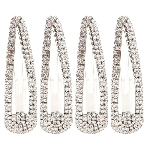 MIRKUZI 4er-Pack Haarklammern: Silberne Haarspangen mit Schnappverschluss und Strasssteinen für Damen von MIRKUZI