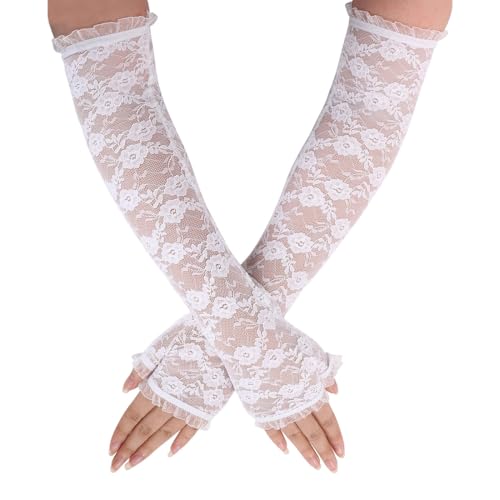 MIRKUZI Handschuhe & Fäustlinge für Damen，2 Stück Damen Spitzenhandschuhe Brauthandschuhe Stretch Damen Blumen Spitzenhandschuhe Spitzenhandschuhe Elegante Spitzenhandschuhe (Weiß) von MIRKUZI